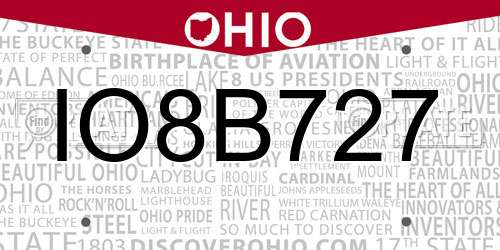 IO8B727 Ohio License Plate