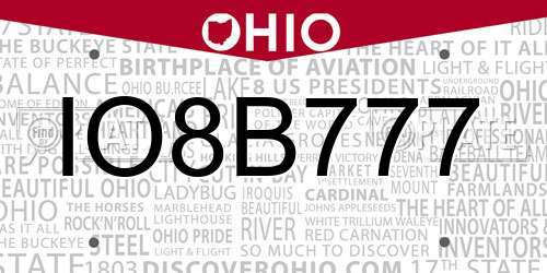 IO8B777 Ohio License Plate