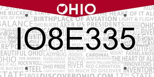 IO8E335 Ohio License Plate