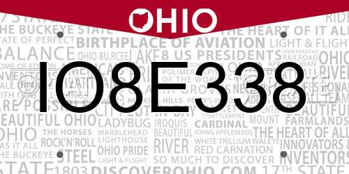IO8E338 Ohio License Plate