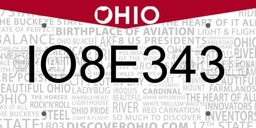 IO8E343 Ohio License Plate
