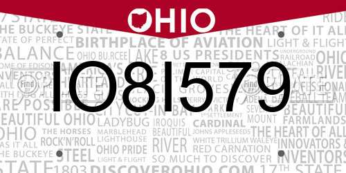 IO8I579 Ohio License Plate