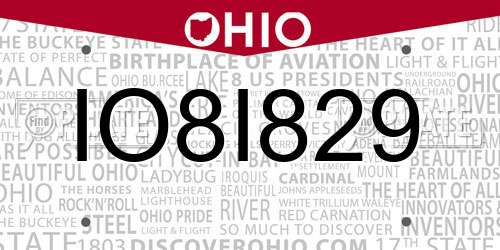 IO8I829 Ohio License Plate