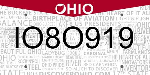 IO8O919 Ohio License Plate