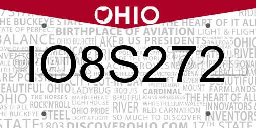 IO8S272 Ohio License Plate