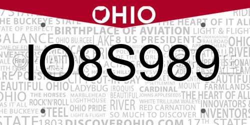 IO8S989 Ohio License Plate