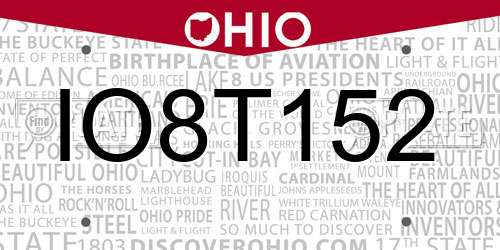 IO8T152 Ohio License Plate