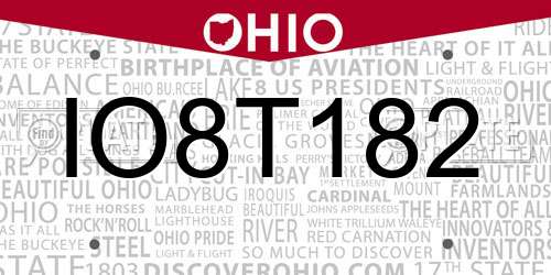 IO8T182 Ohio License Plate