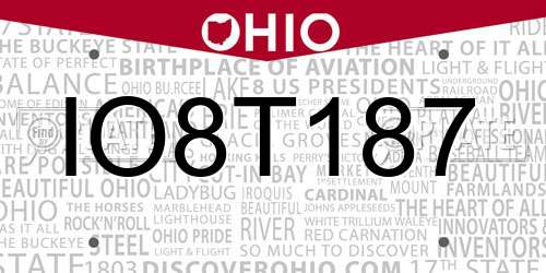 IO8T187 Ohio License Plate
