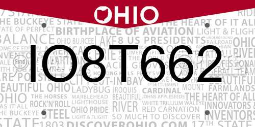 IO8T662 Ohio License Plate