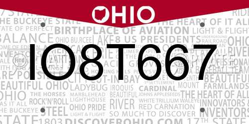 IO8T667 Ohio License Plate
