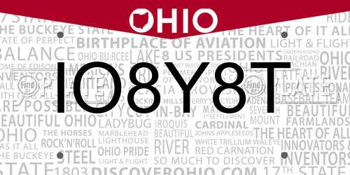 IO8Y8T Ohio License Plate