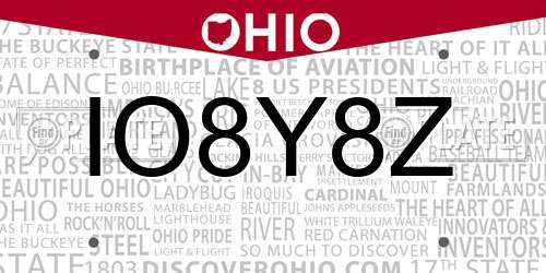 IO8Y8Z Ohio License Plate