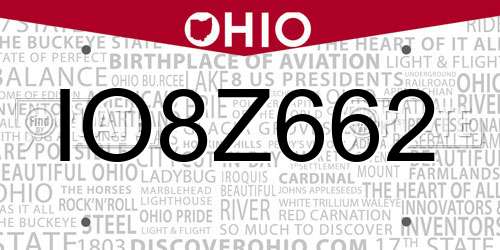 IO8Z662 Ohio License Plate