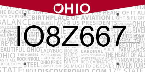 IO8Z667 Ohio License Plate