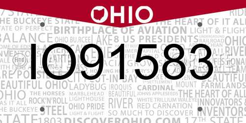 IO91583 Ohio License Plate
