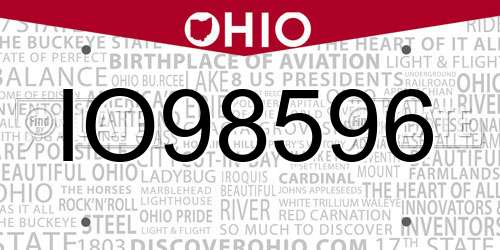 IO98596 Ohio License Plate
