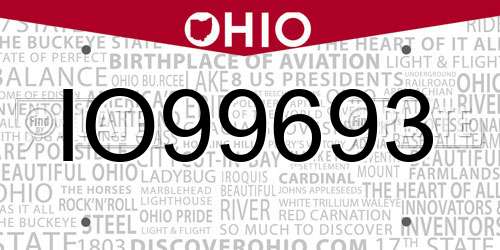 IO99693 Ohio License Plate