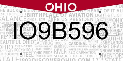 IO9B596 Ohio License Plate