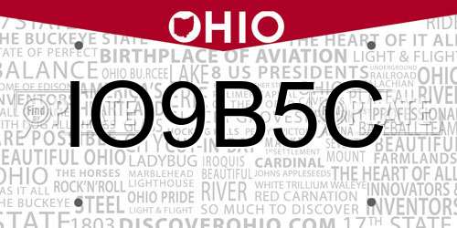 IO9B5C Ohio License Plate
