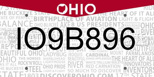 IO9B896 Ohio License Plate