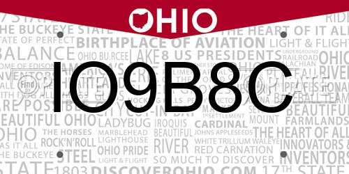 IO9B8C Ohio License Plate