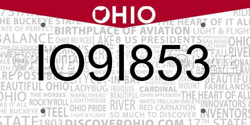 IO9I853 Ohio License Plate