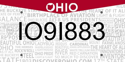 IO9I883 Ohio License Plate