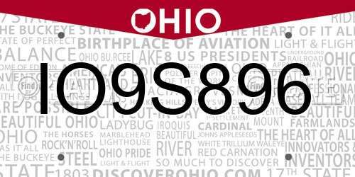 IO9S896 Ohio License Plate