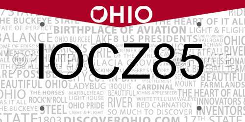 IOCZ85 Ohio License Plate