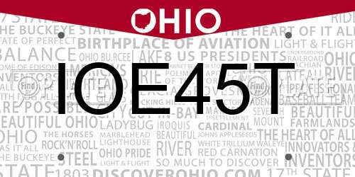 IOE45T Ohio License Plate