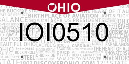 IOI0510 Ohio License Plate