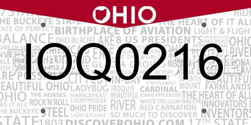 IOQ0216 Ohio License Plate