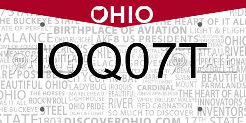 IOQ07T Ohio License Plate
