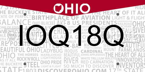 IOQ18Q Ohio License Plate