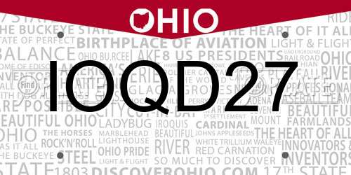 IOQD27 Ohio License Plate