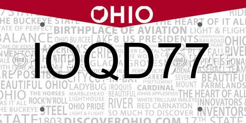 IOQD77 Ohio License Plate