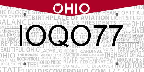 IOQO77 Ohio License Plate