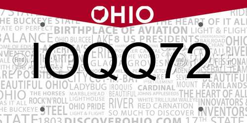 IOQQ72 Ohio License Plate