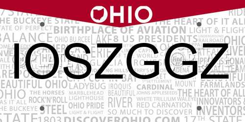 IOSZGGZ Ohio License Plate