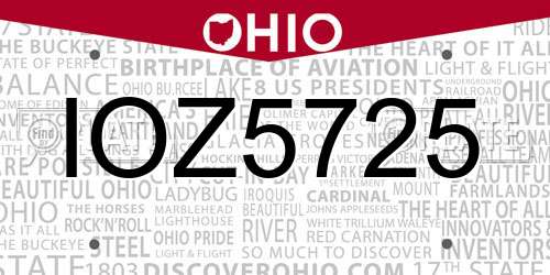 IOZ5725 Ohio License Plate