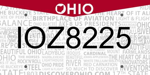 IOZ8225 Ohio License Plate