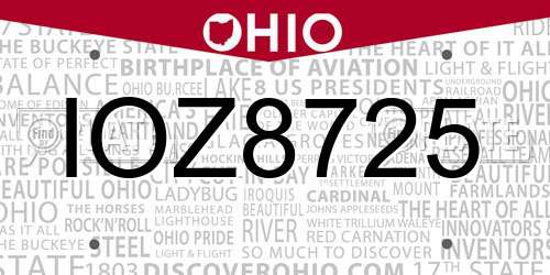 IOZ8725 Ohio License Plate