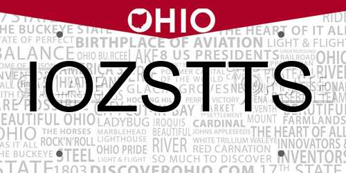 IOZSTTS Ohio License Plate