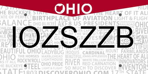 IOZSZZB Ohio License Plate