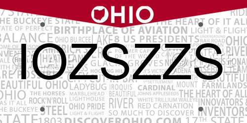 IOZSZZS Ohio License Plate