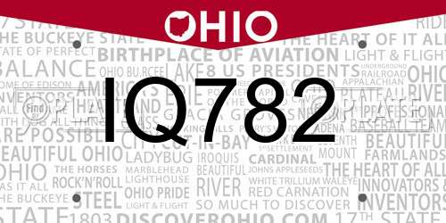 IQ782 Ohio License Plate