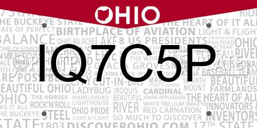 IQ7C5P Ohio License Plate