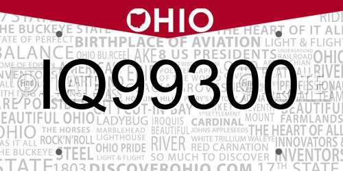 IQ99300 Ohio License Plate