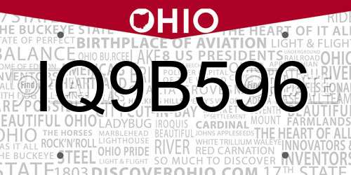 IQ9B596 Ohio License Plate